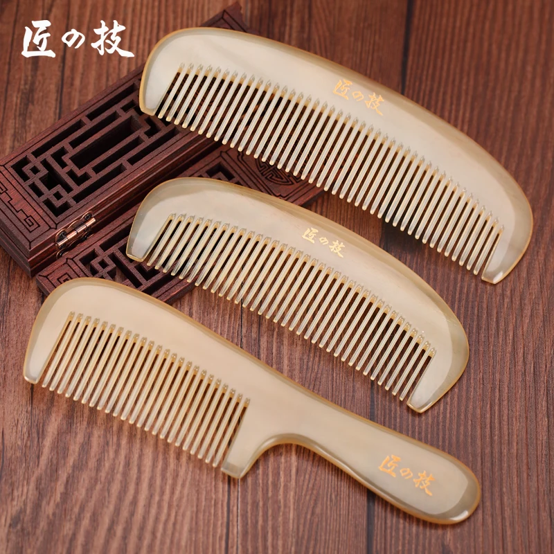 Натуральный бык рога Чистая ручная Расческа массажная утолщенная расческа Уход