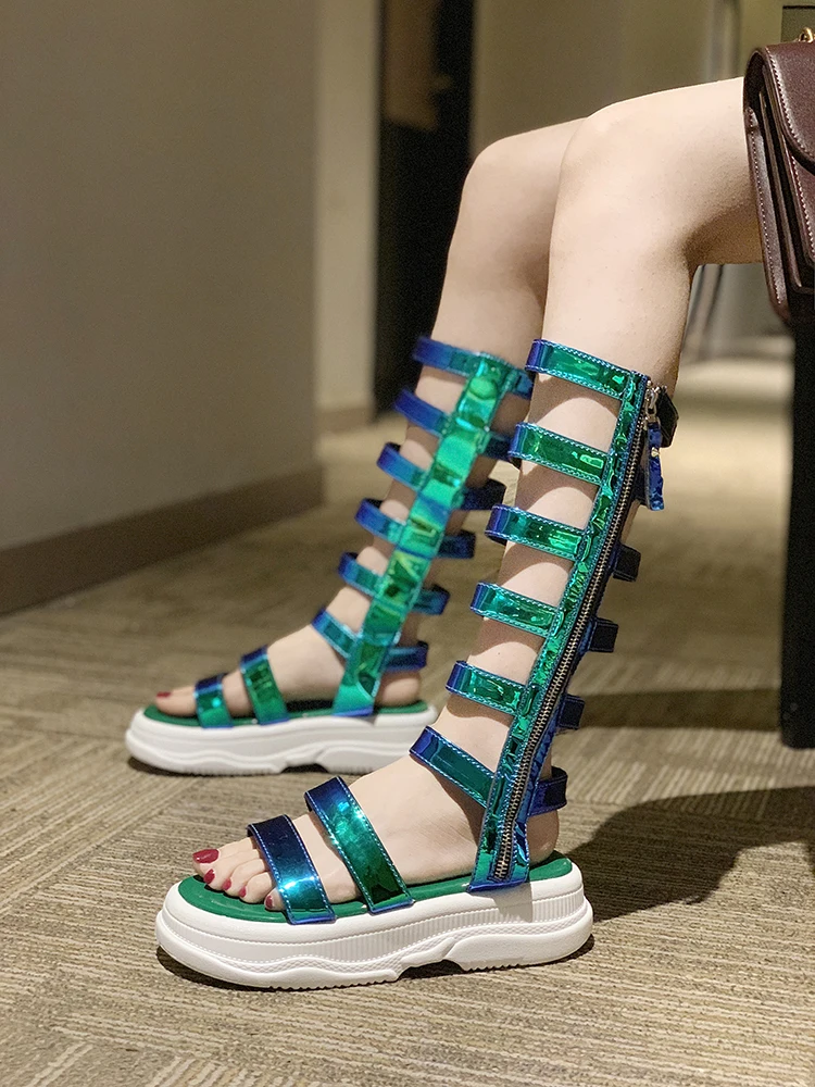 2019 г. модные летние высокие сандалии женская обувь на плоской подошве римские с