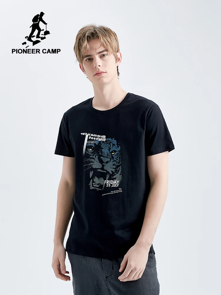Мужская футболка с коротким рукавом Pioneer Camp летняя из 100% хлопка принтом льва ADT906235