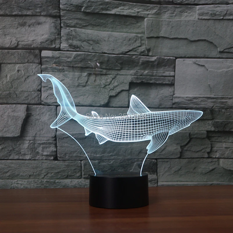 Творческий мультфильм Маленькая акула форма ночник 3D 7 меняющихся цветов