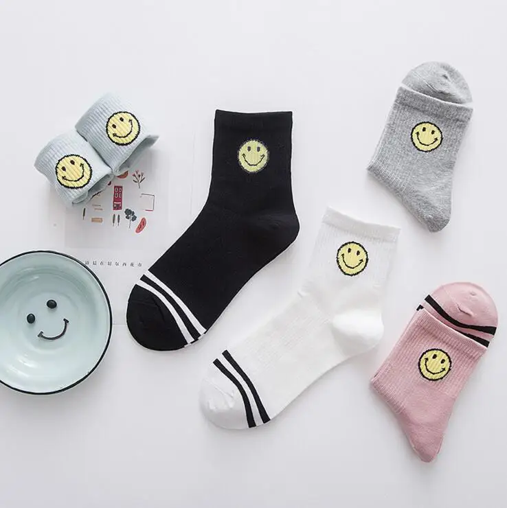 1 пара разноцветные женские носки со смайликом|female socks|women tube socksmulticolor socks |