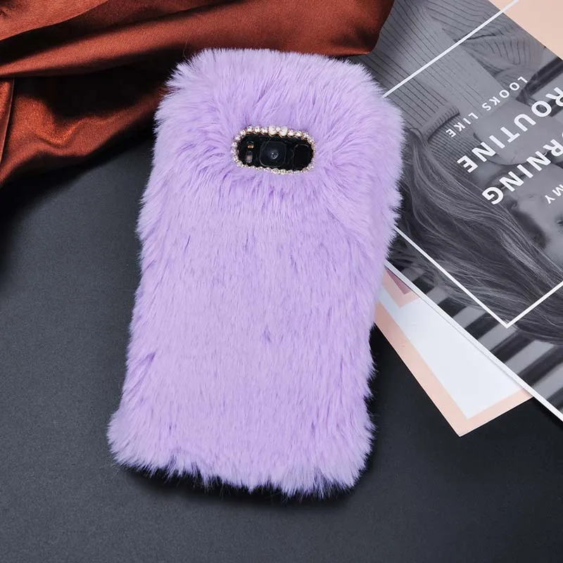 Purple Милый пушистый кроличий мех мягкий чехол для телефона для samsung Galaxy S9 S8 плюс S7 S6 край A3 A5 A7 J3 J5 J7 крышка чехол s - Цвет: Purple