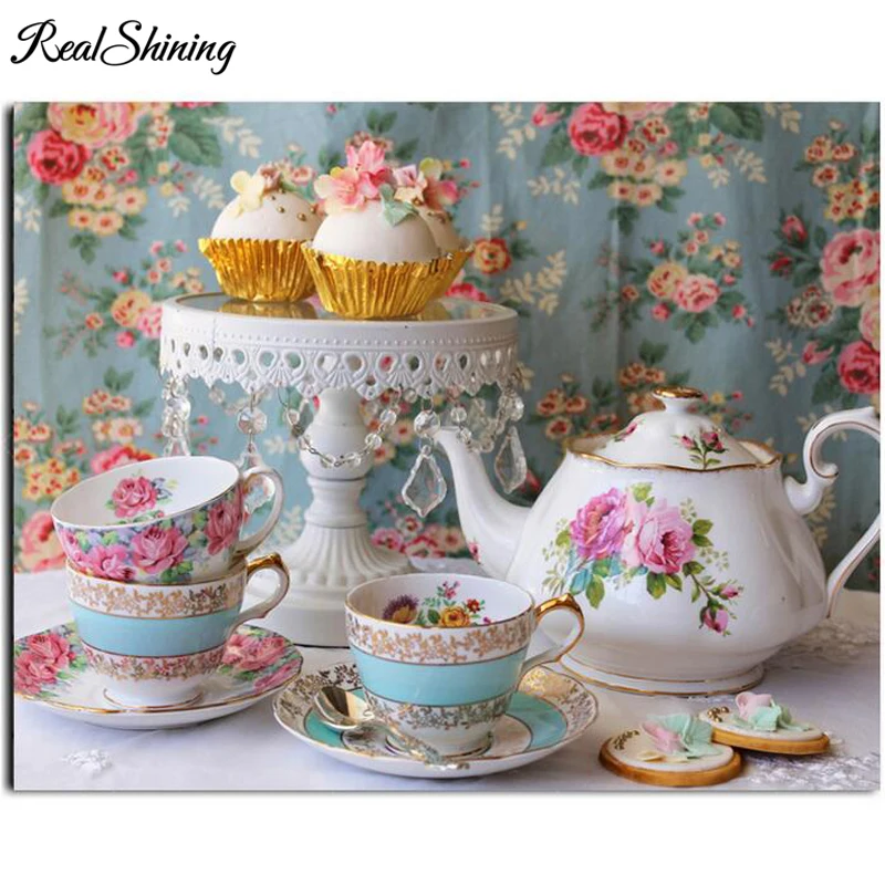 Full square round diamond rhinestone 5d painting tea cup teapot Still Life mosaic picture embroidery FS5907 | Дом и сад