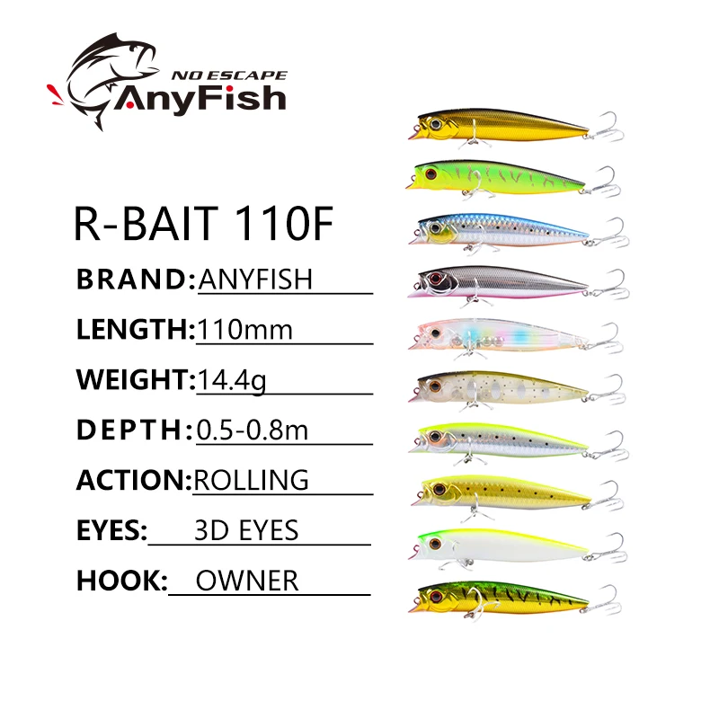 ANYFISH WISE R-BAIT110F приманка для рыбалки гольян длина: 110 мм Вес: 14 4 г Глубина: 0 5-0 8 м
