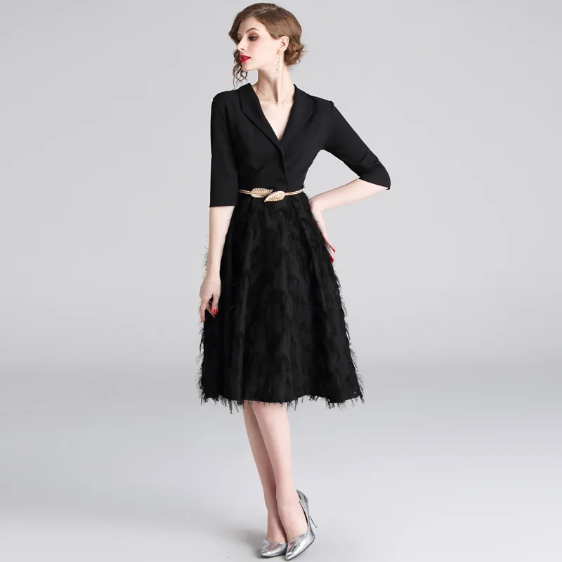 Европейское и американское высококачественное женское платье маленькое черное