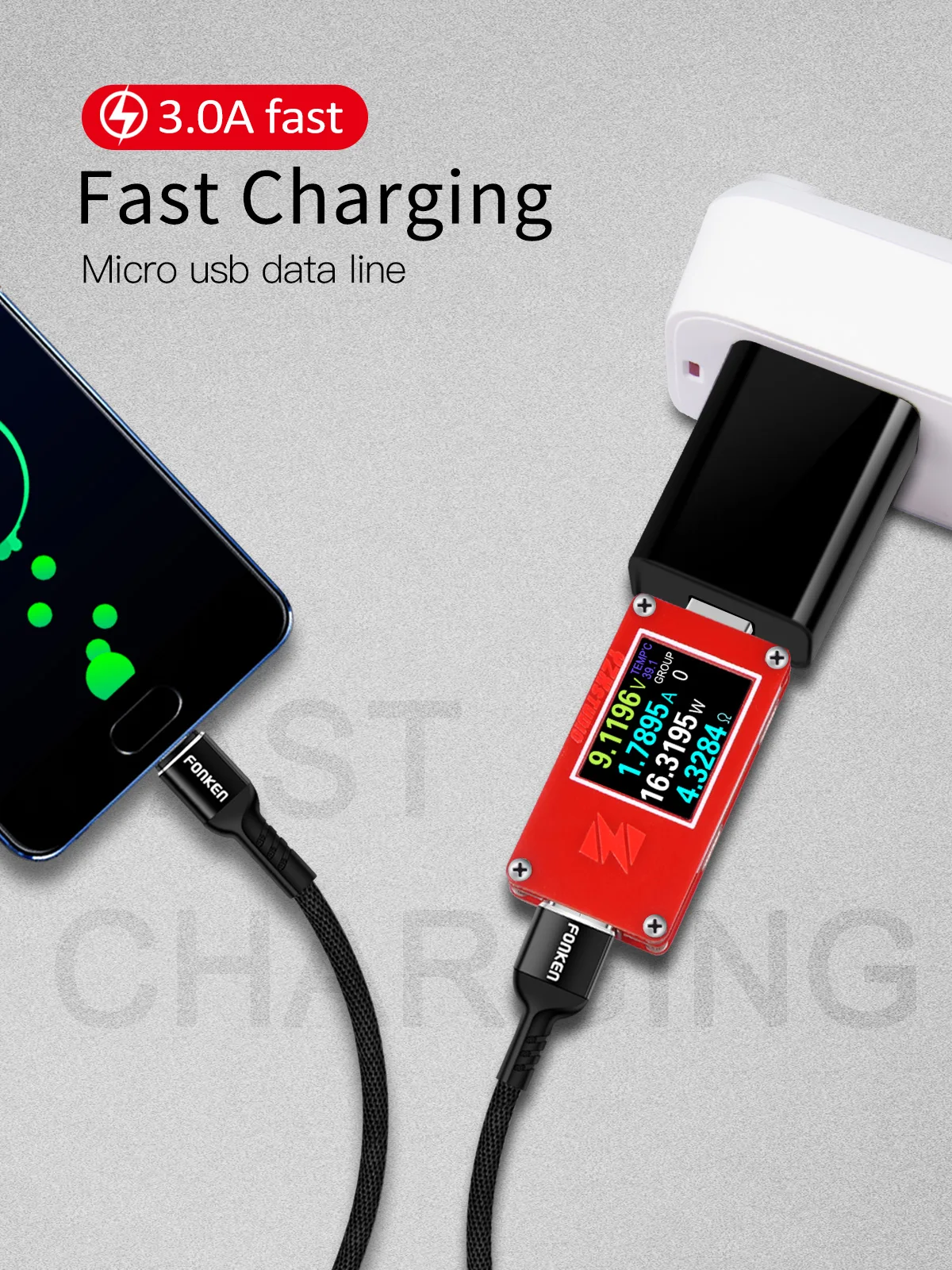 FONKEN Micro USB кабель 3A Быстрая зарядка usb-кабели данных 1 м 2 м тканевый Плетеный Android мобильный телефон USB зарядное устройство Быстрая зарядка провода