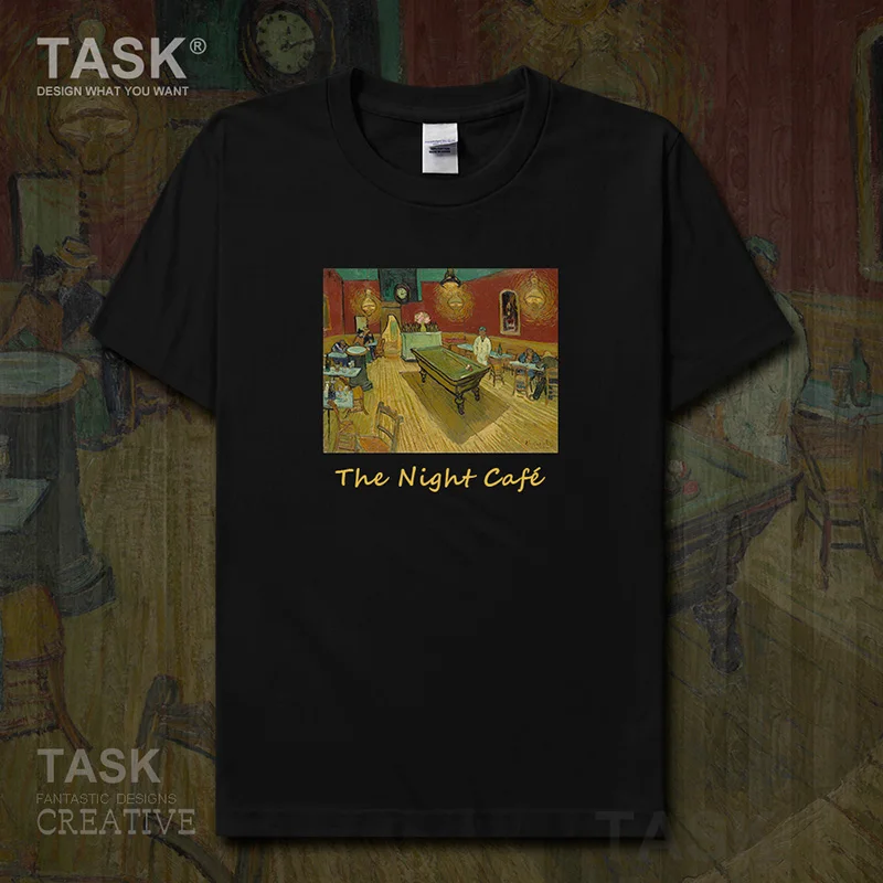 

Индивидуальная модная масляная живопись Мужская футболка Ночная кафе РЕТРО ПРИНТ короткий рукав одежда хлопок летняя повседневная Улична...
