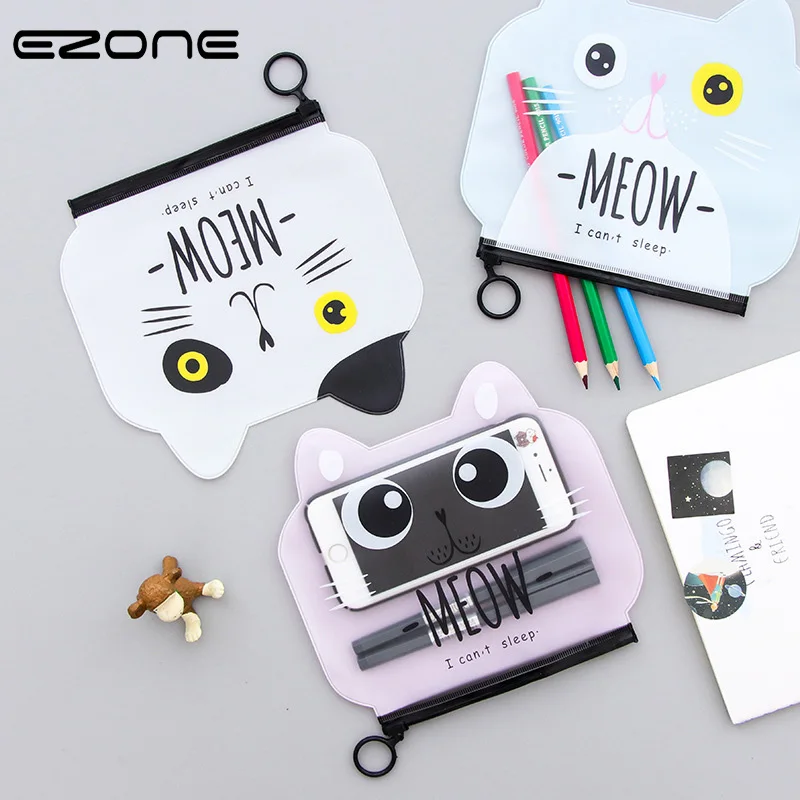 

EZONE Cute Cartoon File Holder Printed Kawaii Cat Translucent Document Bag Briefcase Students File Folders Pouch Card Bills Bags