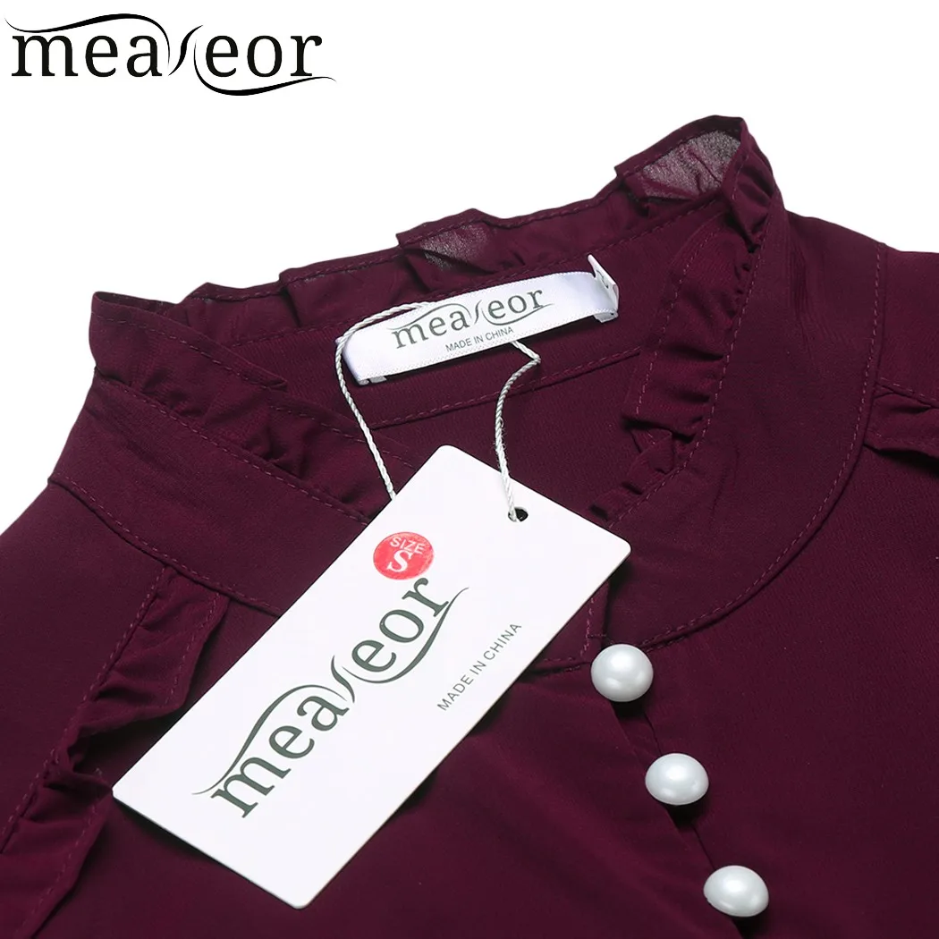 Meaneor винтажное Плиссированное шифоновое мини-платье для женщин со стоячим
