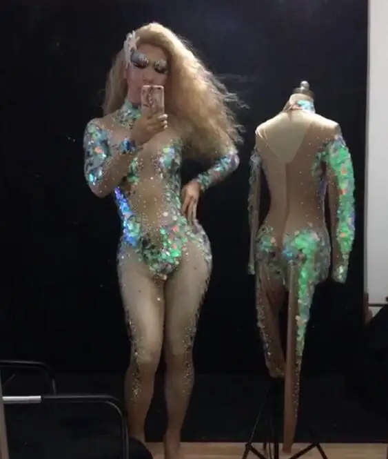 Mermaid Big Sequins Bodysuit Sexy Leggings Crystals Jumpsuit Party Costume Stage Performance Rhinestones Stretch Rompers | Тематическая