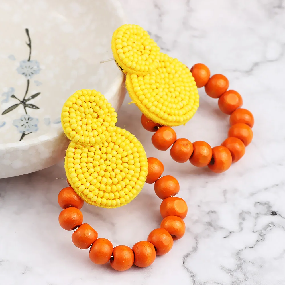 

FARLENA Jewelry Fashion Yellow Resin Beads Mood Round Dangle Earrings for Women Hand-beaded Drop Earrings