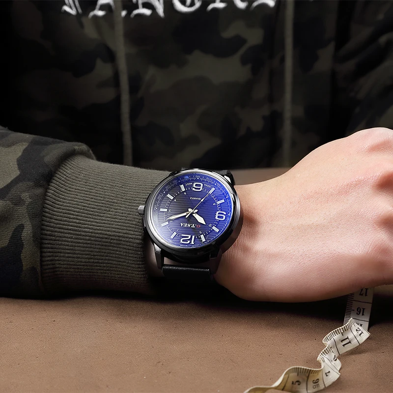 Luxury O.T.SEA Brand Blue Ray Glass Leather Watches Men Fashion Casual Sport Quartz Wristwatches 1213 | Наручные часы
