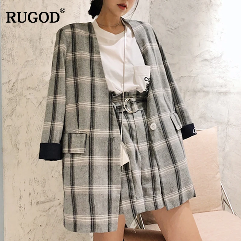 RUGOD комплект из двух предметов клетчатые женские брючные костюмы однобортные с