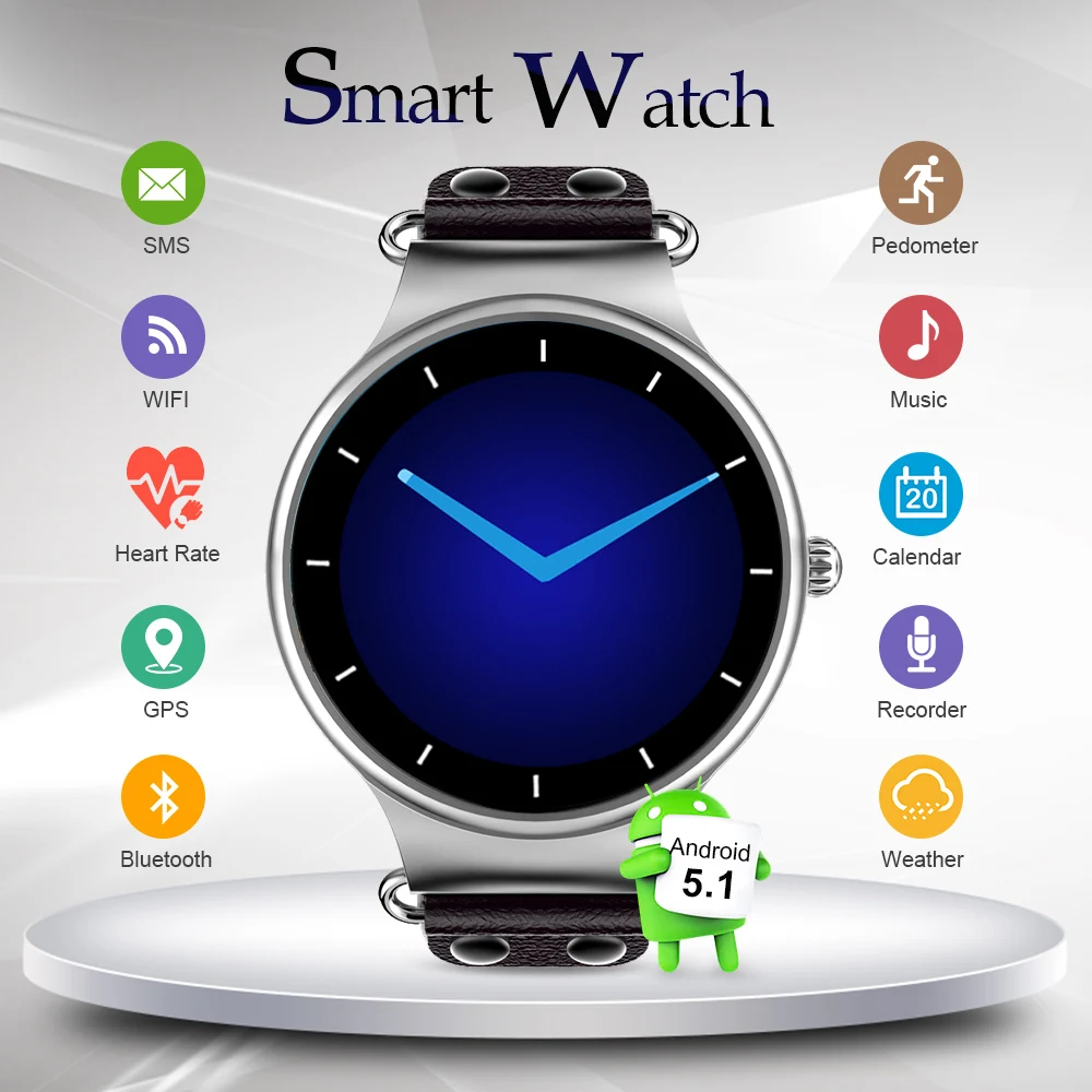 Jspb Kingwear kw98 Android 5.1 Bluetooth Smart Watch MTK6580 1.39 дюймов HD 3G WI-FI GPS сердечного ритма SmartWatch PK kw88 |