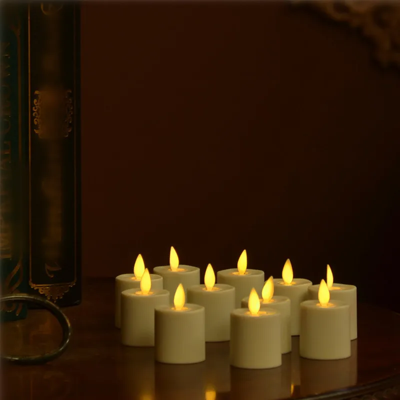 Набор из 12 беспламенных аккумулируемых свечей с подвижным светодиодным пламенем и пультом дистанционного управления для свадебного и рождественского декора.