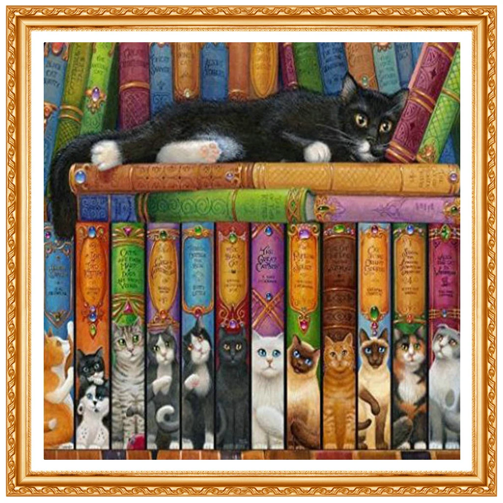 Полный квадратный/круглый дрель 5D DIY Алмазная картина &quotКот и книга&quot вышивка