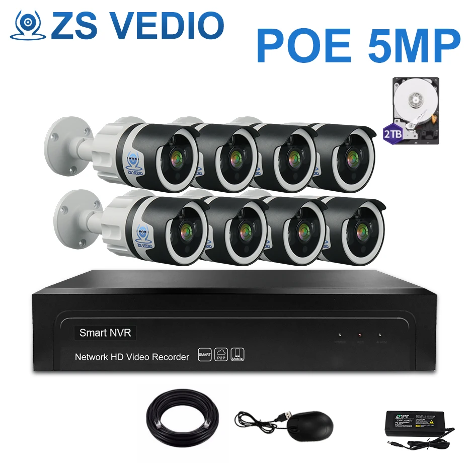 ZSVEDIO 8ch 5.0MP Встроенный аудио POE Комплект H.265 + система видеонаблюдения NVR IP камера