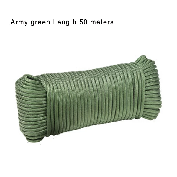 Army green 50 meters Военный стандарт диаметр 4 мм 9 ядро высокая сила Паракорд скалолазание Вспомогательная веревка спасательная веревка длина 31 м 50 м 100 м - Цвет: Army green 50 meters