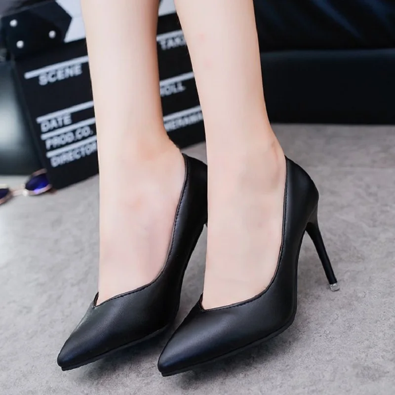 2018 new European and American pointed high heels women fine with shallow mouth sexy black matte soft shoes | Обувь