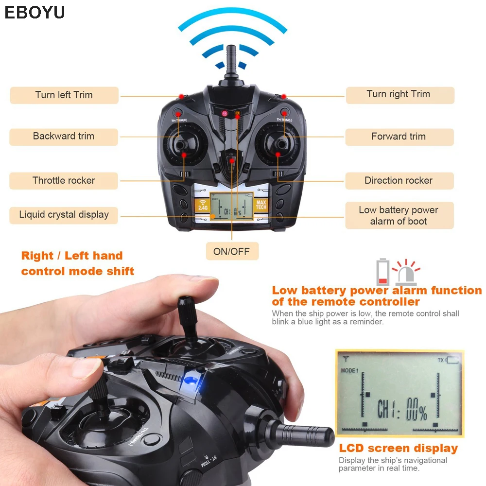 TKKJ H106 RC лодка 2,4 г 4CH высокое Скорость Радиоуправляемый гоночный катер 28 км/ч с переключатель режимов Self-Righting для детей RTR