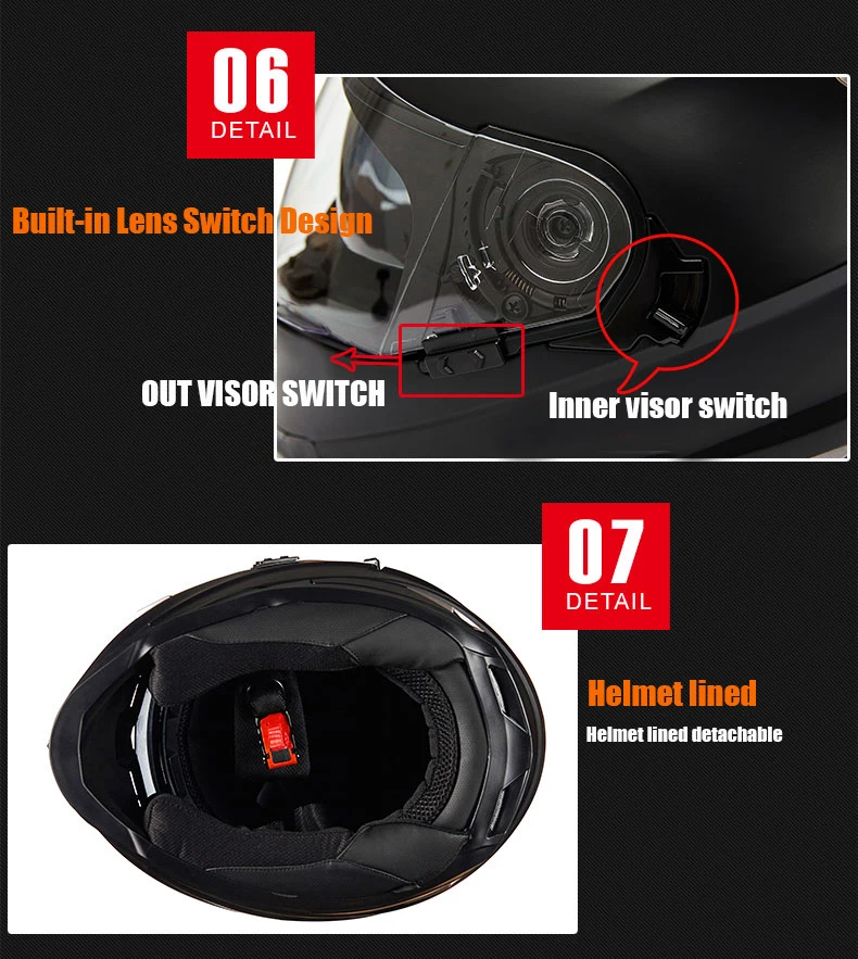 Шлем с двойными линзами для мотоциклистов с системой блокировки Sheld GXT 999 moto rbike шлем moto casco