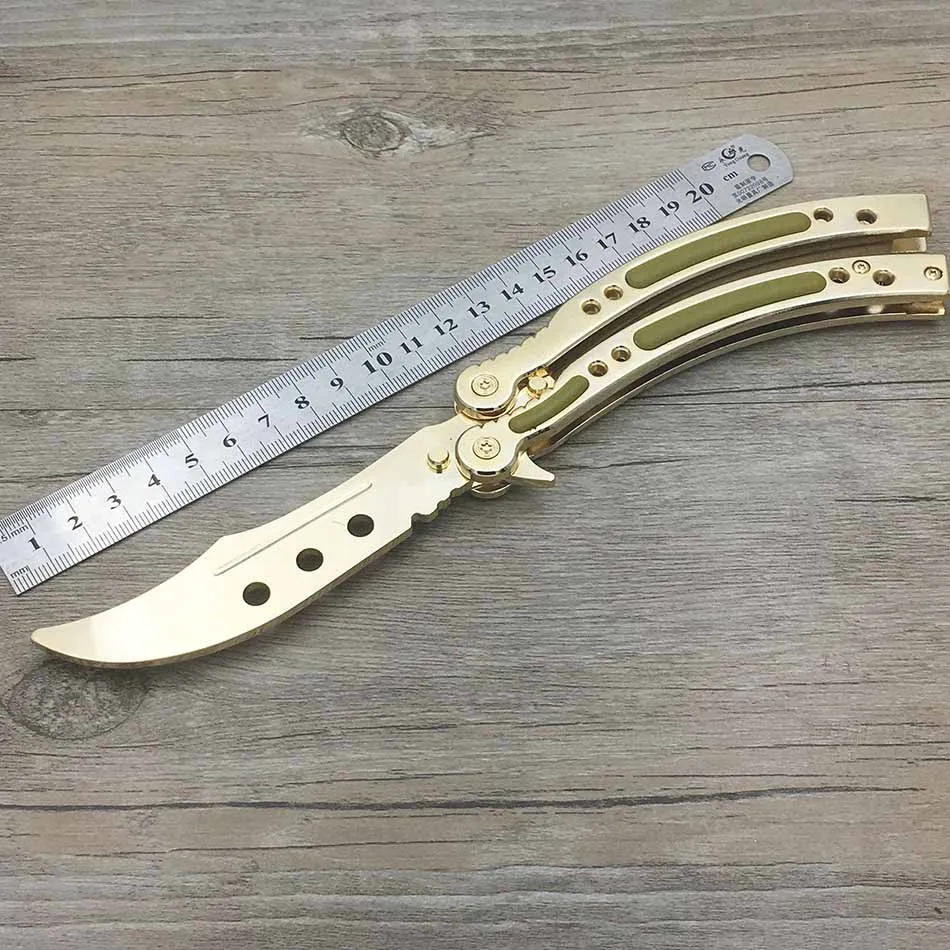 Full golden color CS GO бабочка в ноже Karambit нож практика складной нож бабочка тренажер игра нож тупое лезвие без края инструмент - Цвет: Full golden color
