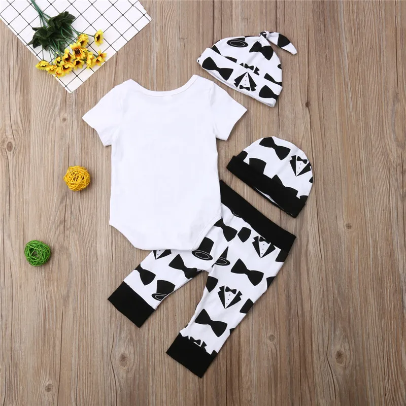 

PUDCOCO Newborn Baby Boy Clothes Sets Cotton Letter Bodysuit Tops+Long Pants Leggings+2Pcs Hats Casual Kids Party Outfits 0-24M
