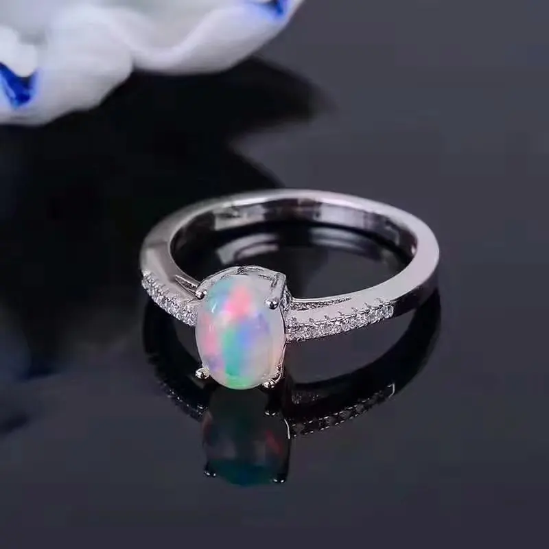Женское кольцо из серебра 925 пробы с натуральным огненным опалом|fine jewelry|gemstone