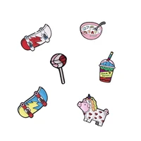 personality hot sale color skateboard candy pink bowl ice cream white pig series badge brooch popular cartoon shirt jewelry