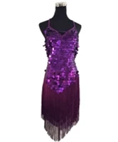 purple 20s платье 1920s Хлопушка Гэтсби вечерние бахрома блесток платье в стиле Чарльстон Клубная одежда v-образным вырезом спинки на шнуровке платье для латинских танцев костюм - Цвет: purple