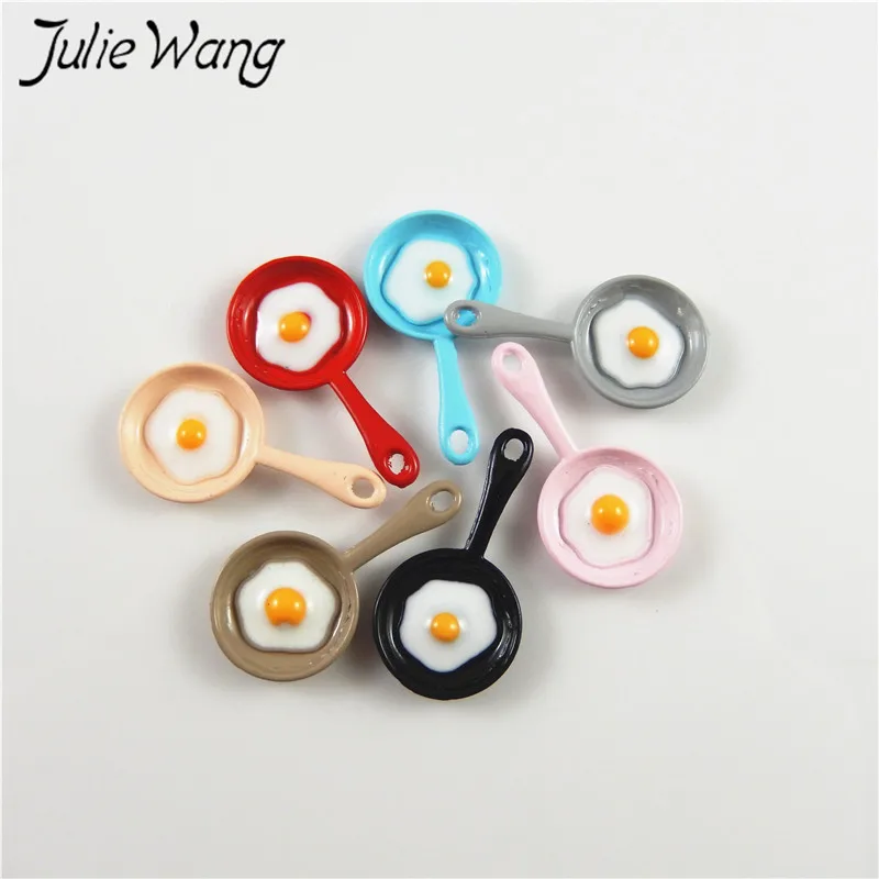 Julie Wang, 10 шт., эмалированная сковорода, амулеты, омлет в мини-цветной кастрюле, милая маленькая Подвеска из сплава для творчества, аксессуары для изготовления ювелирных изделий