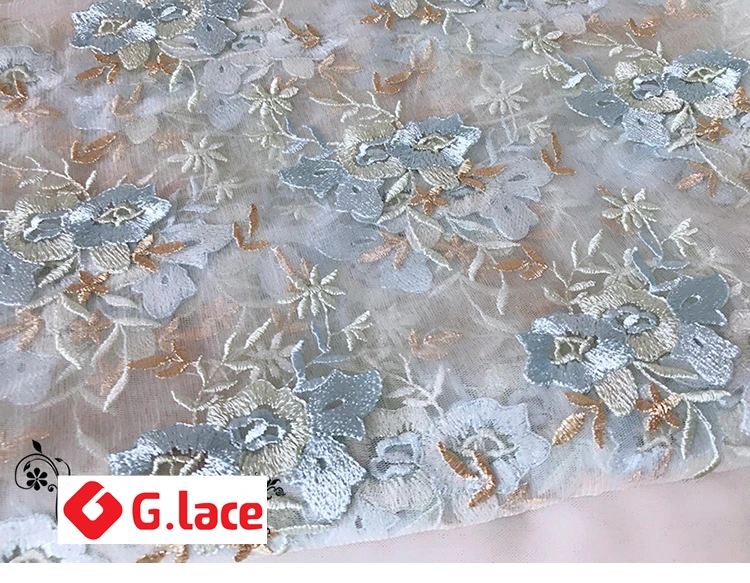 Голубая вышитая кружевная ткань ice 1Y/лот 1 3 м одежда ручной работы юбка с принтом