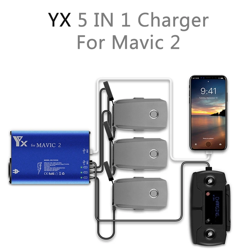 Зарядное устройство 5 в 1 Mavic 2 3 способа зарядки аккумулятора usb-порта пульт