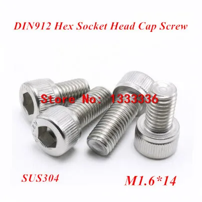 

500pcs M1.6*14 Hex socket head cap screw, DIN912 304 stainless steel Hexagon Allen cylinder bolt, cup screws