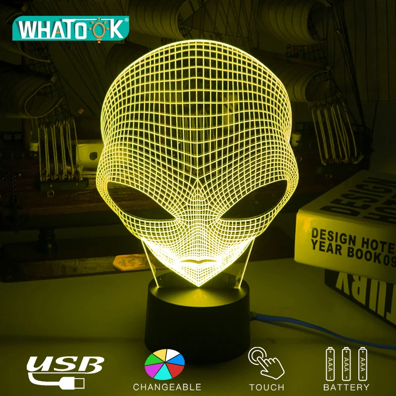 Уникальный инопланетянин 3D светодиодный акриловый ночник мультфильм Модные настольные лампы USB Иллюзия освещение сенсорный внеземный светящиеся подарки