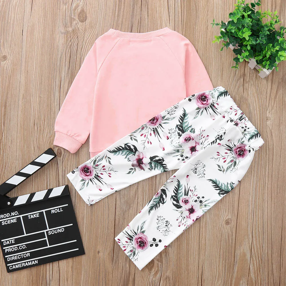 Toddler Boy Clothes 2019 Children Baby Outfits Girl Letter Tops T-shirt Pullover Sweatshirt+Pants 2pcs Set | Детская одежда и