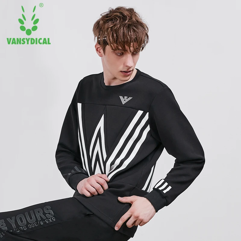 Vansydical Autumn Winter Fitness Running Sports Tops Men's Cotton Printed Long Sleeve Pullovers Workout Training Sweatshirts | Спорт и