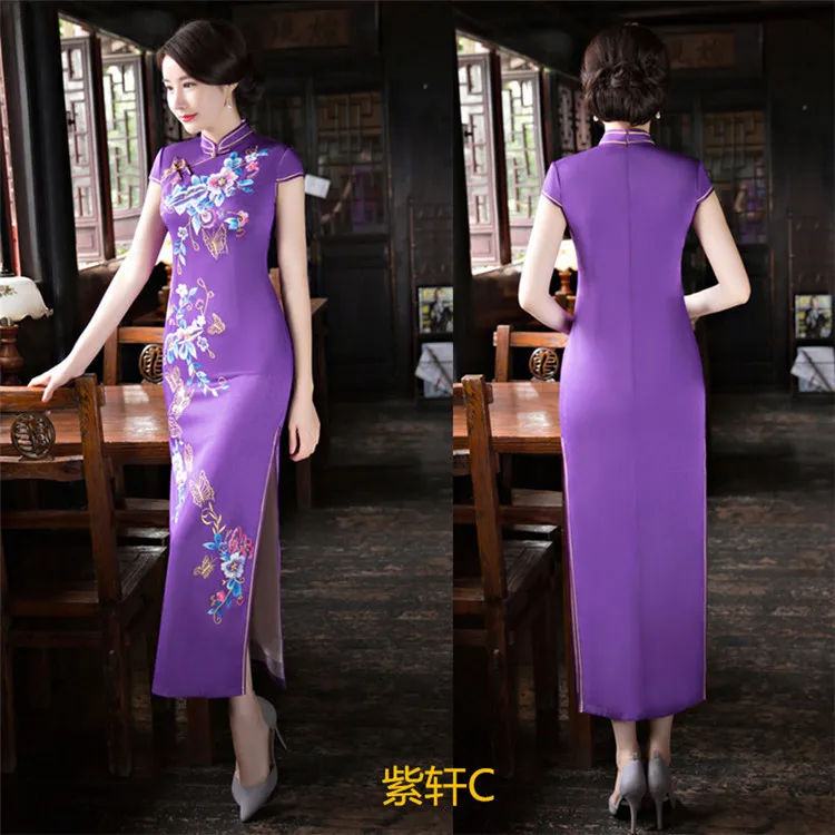 Традиционное современное китайское платье Ципао cheongsam свадебное платье для женщин летнее женское длинное красное зеленое черное размера плюс шелк