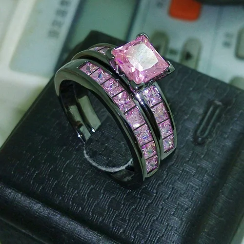 Женская 2x Черный Золотой цвет Обручальные Кольца Фиолетовый Принцесса Ювелирные