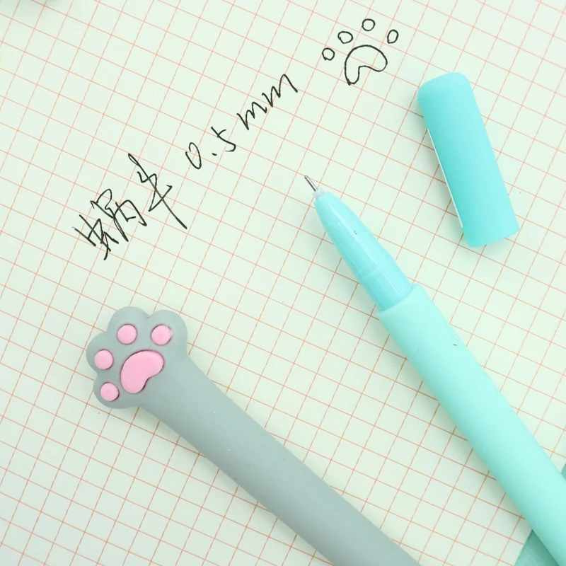 Мягкая гелевая ручка Kawaii Cat Meow Paw Slicone, Ручка-роллер, школьные канцелярские принадлежности для студентов, 0,5 мм, черные чернила
