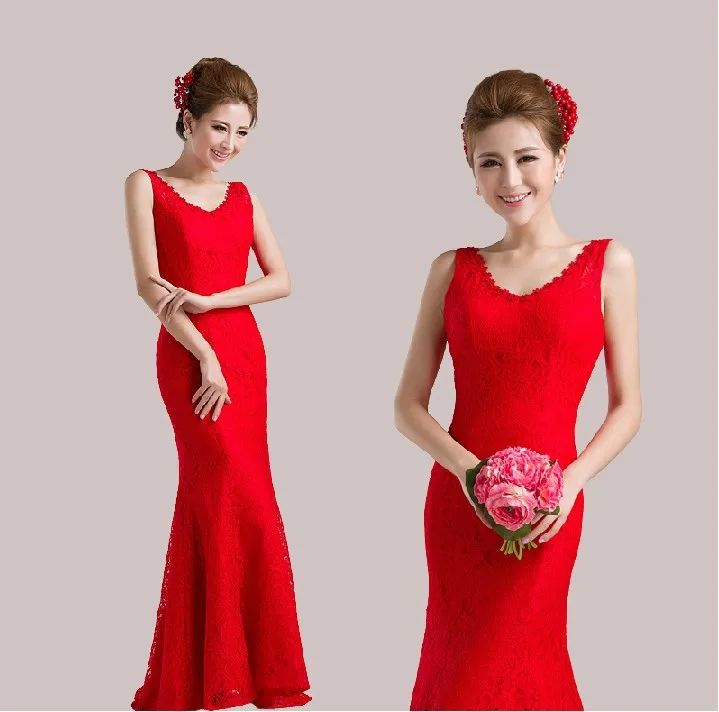 

2019 Free shipping Red Lace Tank Homecoming Party Mermaid Prom Gowns Formal Long Evening dresses vestidos de festa TK113