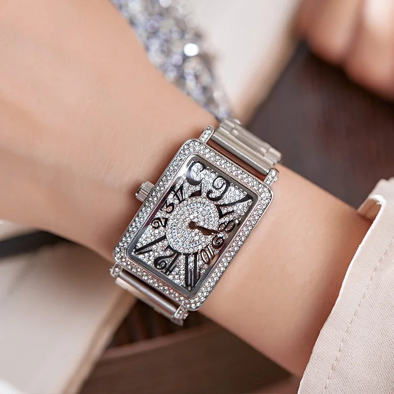 Часы наручные GUOU женские прямоугольные роскошные модные с кристаллами цвет