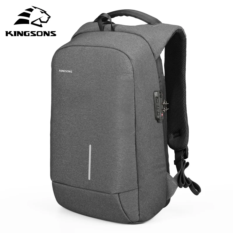Kingsons рюкзак с противоугонным замком для телефона, сумки для ноутбука, 1" 15", usb зарядка, рюкзаки, школьная сумка, мужские сумки на плечо - Цвет: Dark Grey Lock