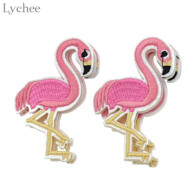 Lychee 10pcs Pink Flamingo Bird Animal Embroidered Patch Iron On Patches Applique Sewing Fabric Stickers Accessories | Дом и сад