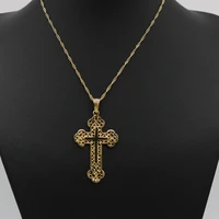 filigree womens mens cross pendant chain yellow gold filled hollow crucifix classic style jewelry
