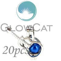 20x musical guitar beads cage perfume diffuser aroma oyster pearl cage locket pendant kk932