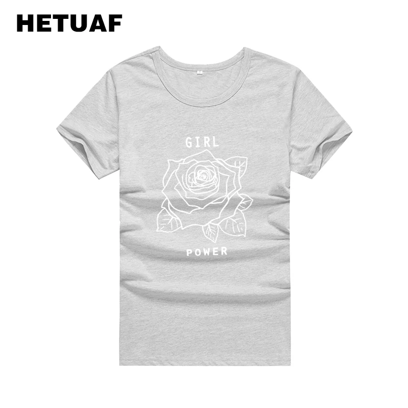HETUAF Girl Power Rose Ulzzang Графические футболки женские топы Феминистская Мода винтажная