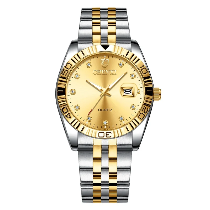 Women Silver Golden CHENXI, новинка, роскошные брендовые модные наручные часы для женщин, золотые, нержавеющая сталь, стразы, кварцевые часы, женские часы в подарок - Цвет: Women Silver Golden