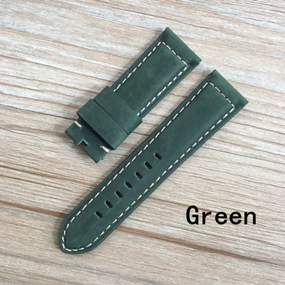 24mm Green Аксессуары для часов Ремешок 24 мм Brwon Синий Красный Белый Винтаж Crazy Horse mate пояса из натуральной кожи Часы Для Panerai PAM ремень - Цвет ремешка: 24mm Green