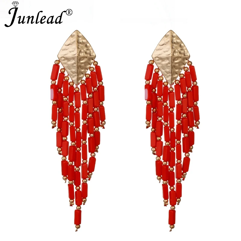 Junlead Charm брендовые разноцветные бусы висячие серьги с кисточками эффектные